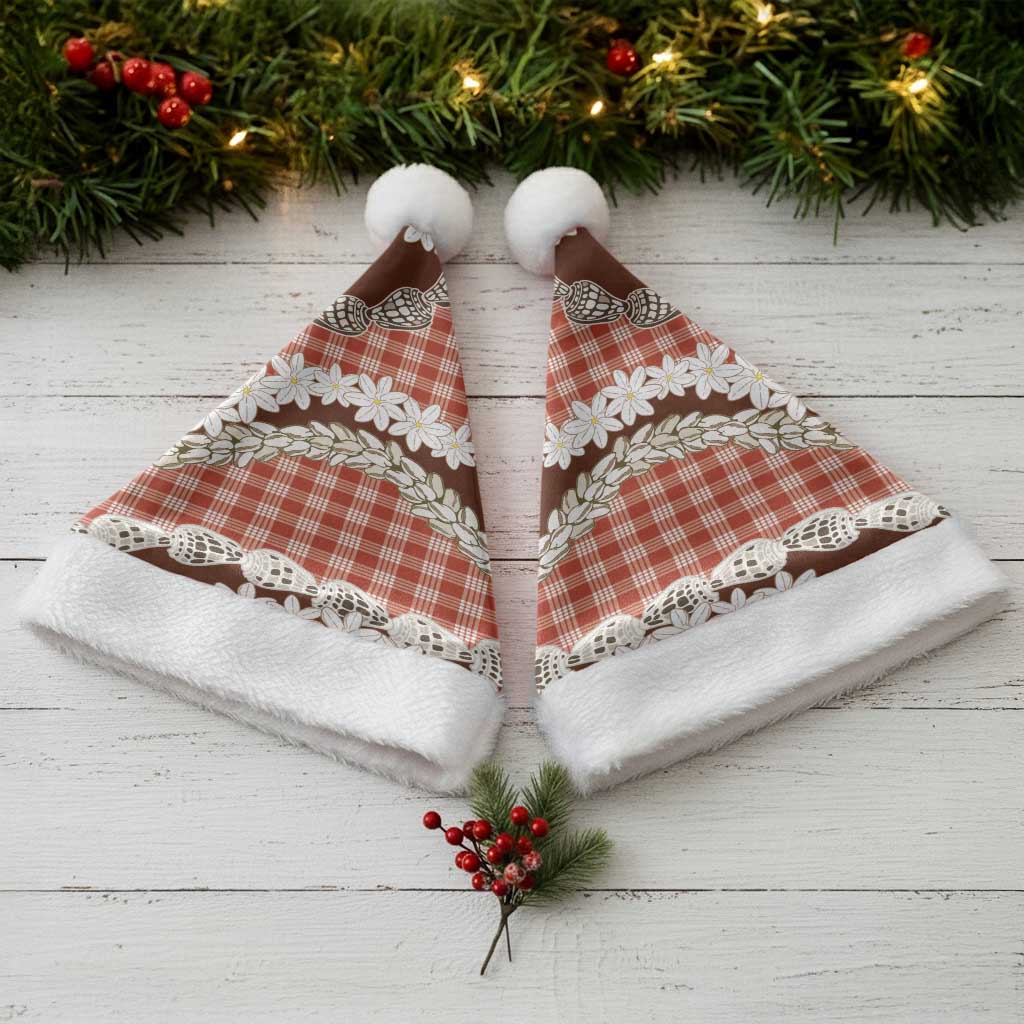 Red Hawaii Tiare and Shell Lei Christmas Santa Hat Hawaiian Palaka Luxury Vibes - Polynesian Pride