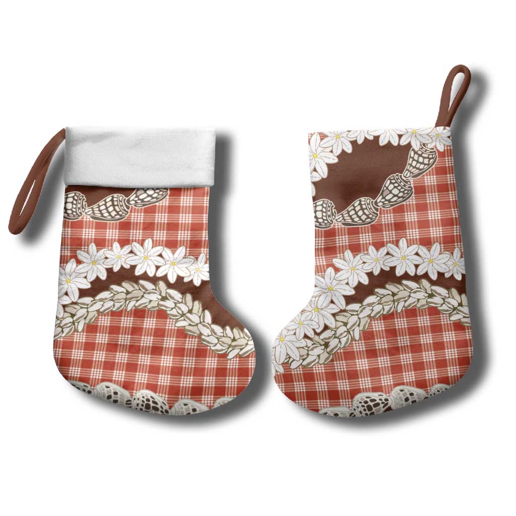 Red Hawaii Tiare and Shell Lei Christmas Stocking Hawaiian Palaka Luxury Vibes - Polynesian Pride