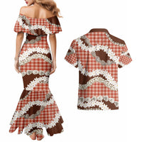 Red Hawaii Tiare and Shell Lei Couples Matching Mermaid Dress and Hawaiian Shirt Hawaiian Palaka Luxury Vibes - Polynesian Pride