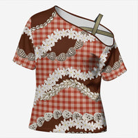 Red Hawaii Tiare and Shell Lei Cross Shoulder Shirt Hawaiian Palaka Luxury Vibes - Polynesian Pride