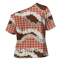 Red Hawaii Tiare and Shell Lei Cross Shoulder Shirt Hawaiian Palaka Luxury Vibes - Polynesian Pride
