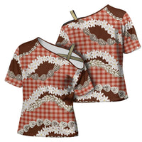 Red Hawaii Tiare and Shell Lei Cross Shoulder Shirt Hawaiian Palaka Luxury Vibes - Polynesian Pride