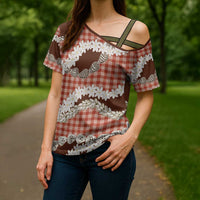 Red Hawaii Tiare and Shell Lei Cross Shoulder Shirt Hawaiian Palaka Luxury Vibes - Polynesian Pride