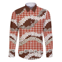 Red Hawaii Tiare and Shell Lei Family Matching Long Sleeve Bodycon Dress and Hawaiian Shirt Hawaiian Palaka Luxury Vibes - Polynesian Pride