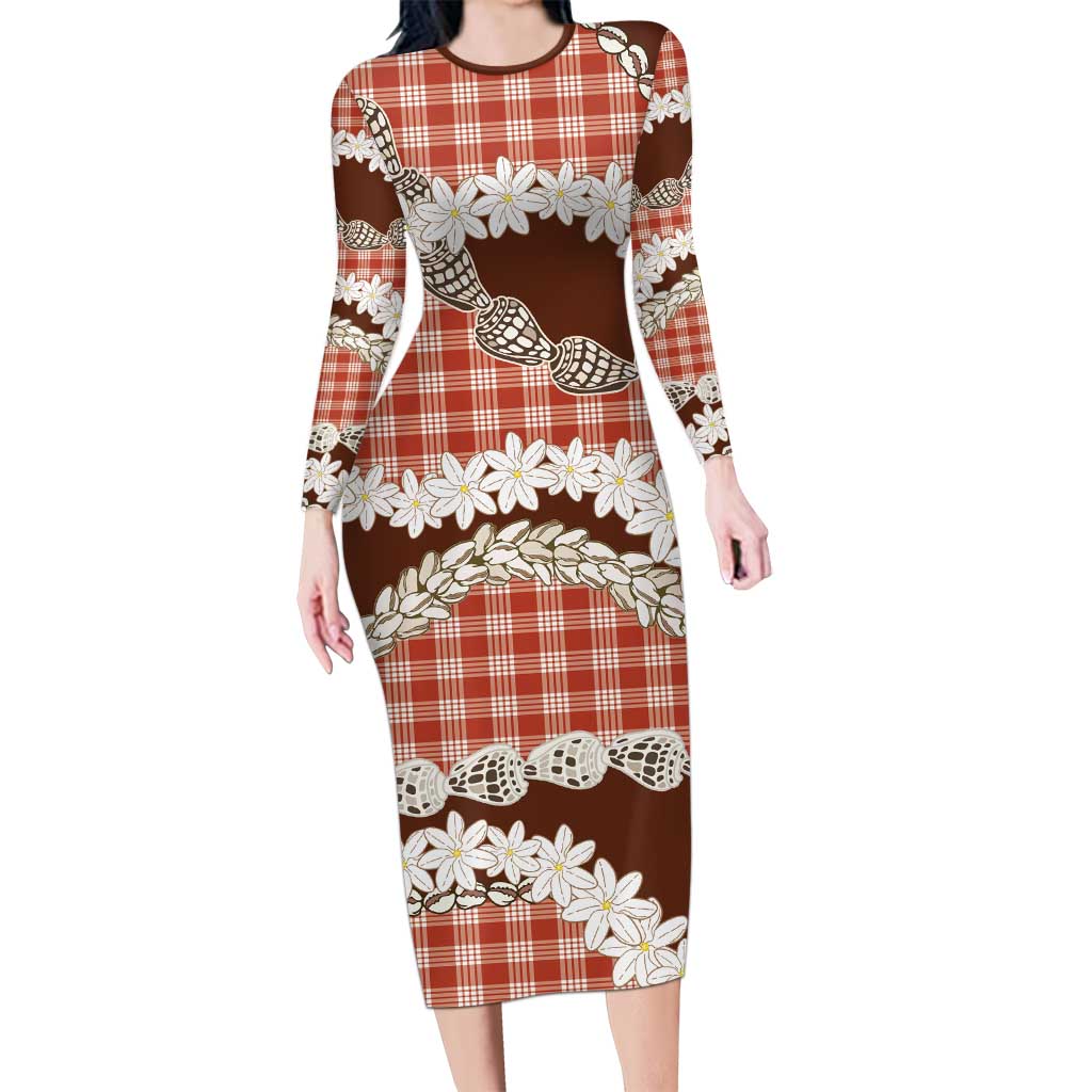 Red Hawaii Tiare and Shell Lei Family Matching Long Sleeve Bodycon Dress and Hawaiian Shirt Hawaiian Palaka Luxury Vibes - Polynesian Pride