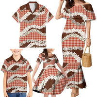 Red Hawaii Tiare and Shell Lei Family Matching Mermaid Dress and Hawaiian Shirt Hawaiian Palaka Luxury Vibes - Polynesian Pride