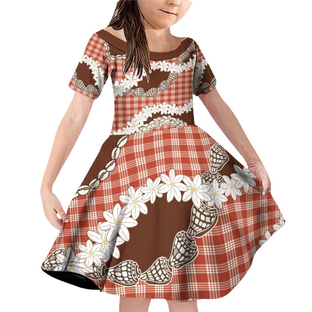 Red Hawaii Tiare and Shell Lei Family Matching Off Shoulder Short Dress and Hawaiian Shirt Hawaiian Palaka Luxury Vibes - Polynesian Pride