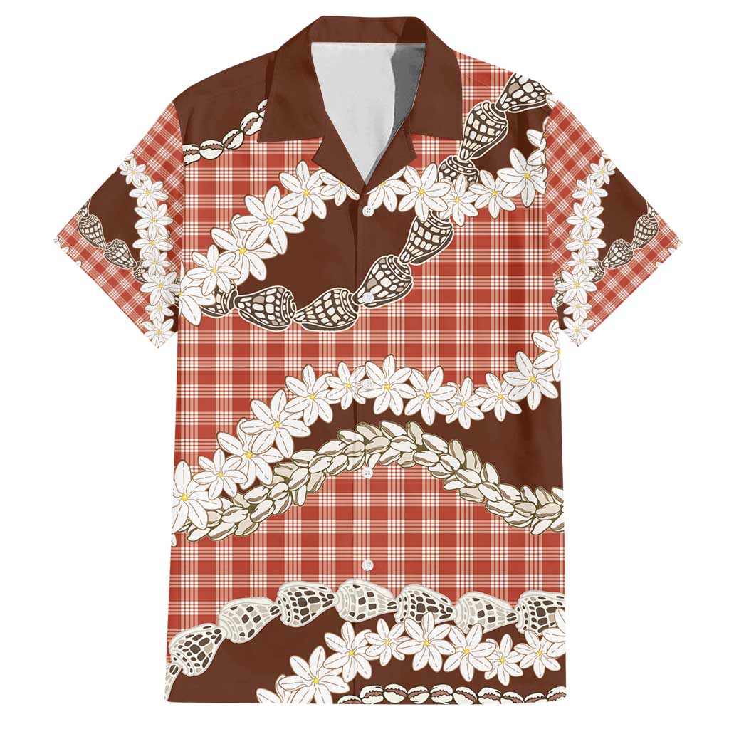 Red Hawaii Tiare and Shell Lei Family Matching Off Shoulder Short Dress and Hawaiian Shirt Hawaiian Palaka Luxury Vibes - Polynesian Pride