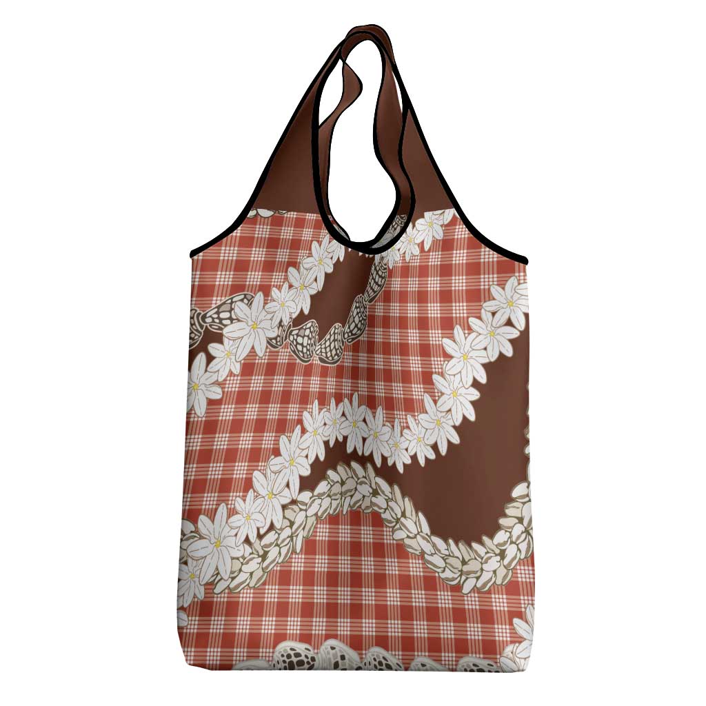 Red Hawaii Tiare and Shell Lei Grocery Bag Hawaiian Palaka Luxury Vibes - Polynesian Pride