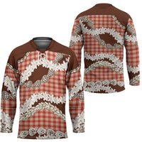 Red Hawaii Tiare and Shell Lei Hockey Jersey Hawaiian Palaka Luxury Vibes - Polynesian Pride