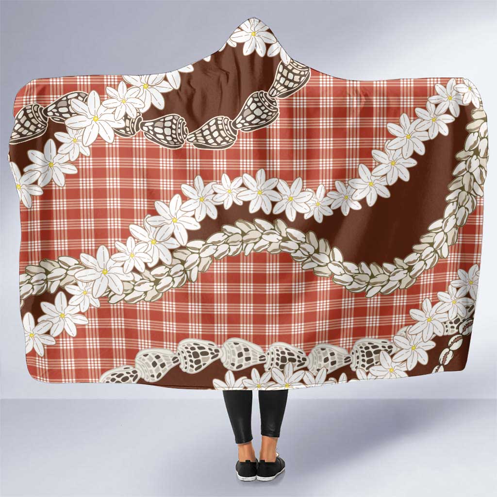 Red Hawaii Tiare and Shell Lei Hooded Blanket Hawaiian Palaka Luxury Vibes LT14 One Size Red - Polynesian Pride