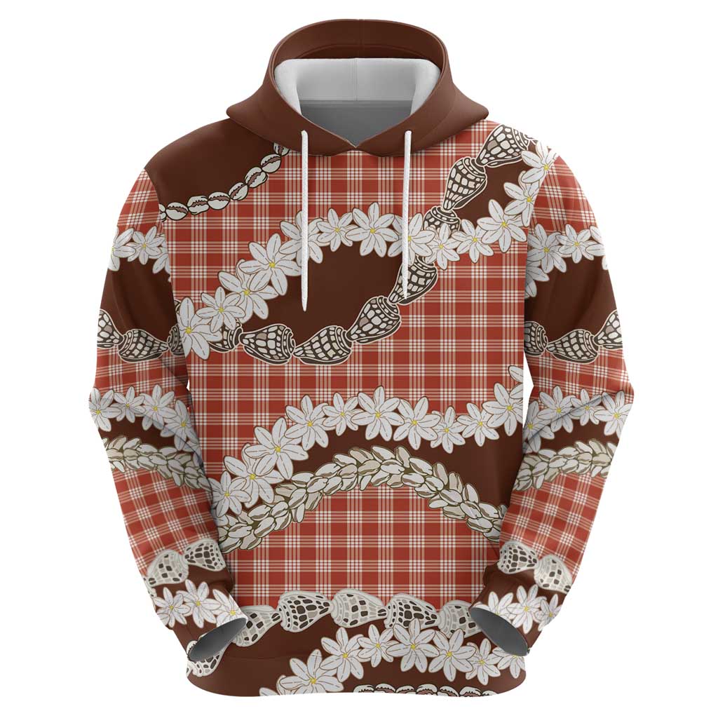 Red Hawaii Tiare and Shell Lei Hoodie Hawaiian Palaka Luxury Vibes - Polynesian Pride