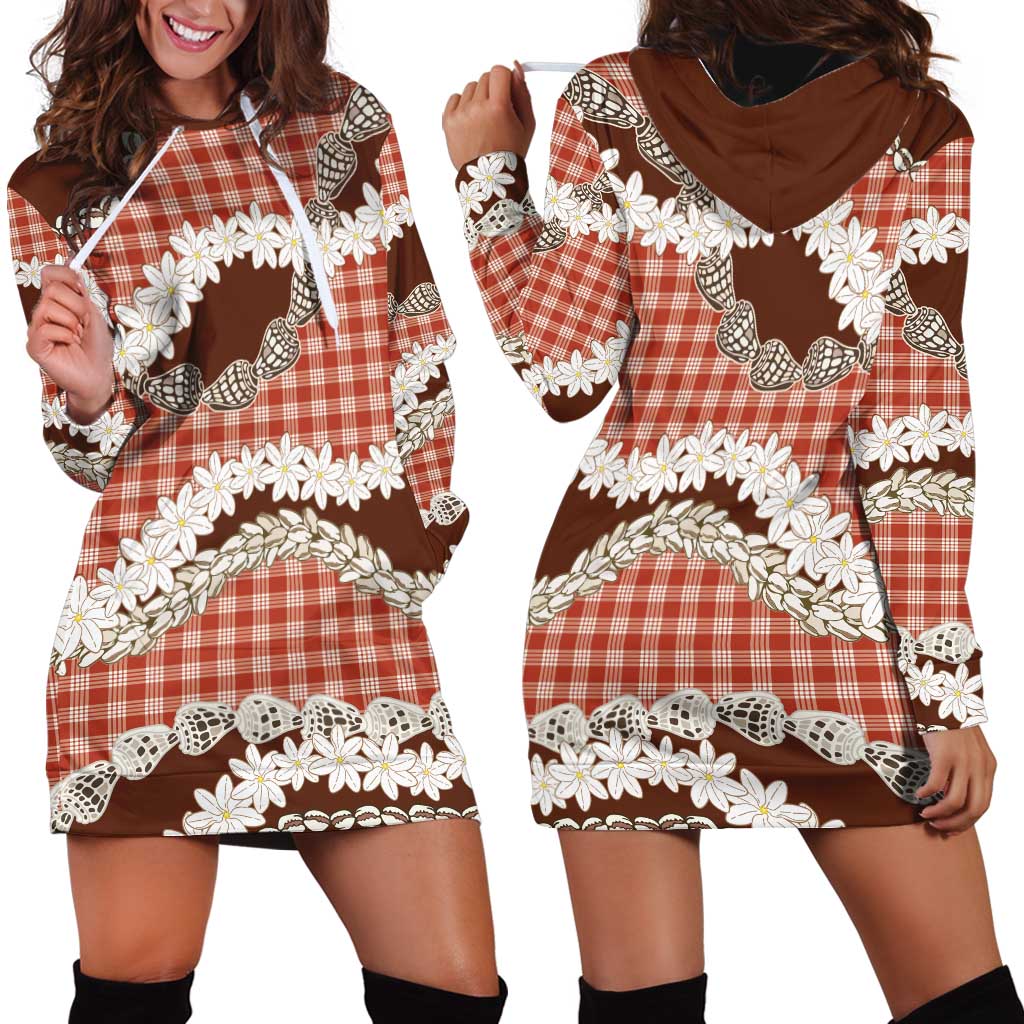 Red Hawaii Tiare and Shell Lei Hoodie Dress Hawaiian Palaka Luxury Vibes - Polynesian Pride