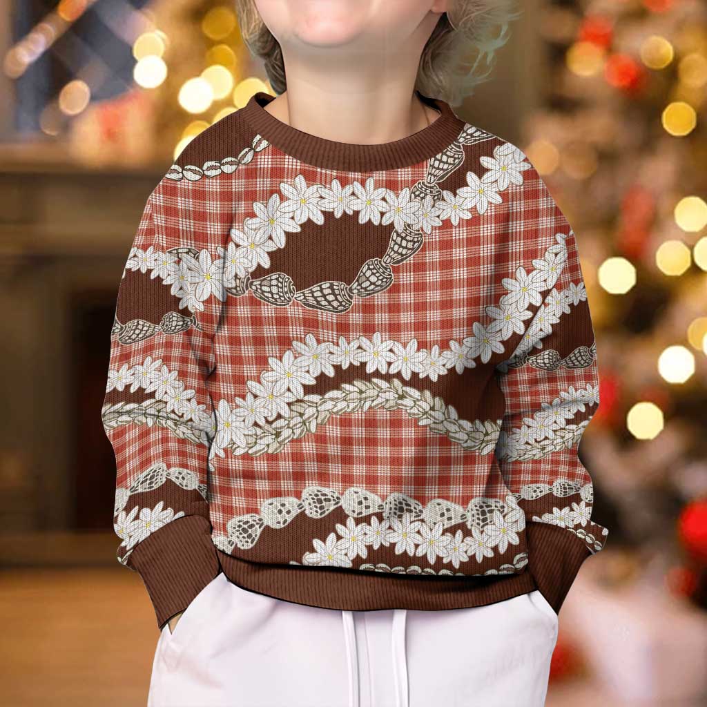 Red Hawaii Tiare and Shell Lei Kid Ugly Christmas Sweater Hawaiian Palaka Luxury Vibes - Polynesian Pride