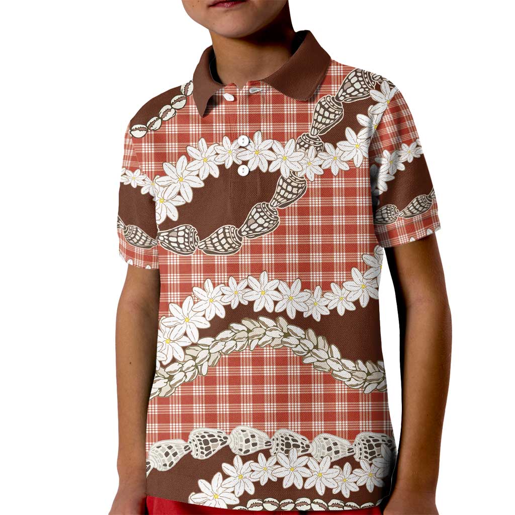 Red Hawaii Tiare and Shell Lei Kid Polo Shirt Hawaiian Palaka Luxury Vibes - Polynesian Pride