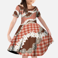 Red Hawaii Tiare and Shell Lei Kid Short Sleeve Dress Hawaiian Palaka Luxury Vibes - Polynesian Pride