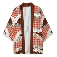 Red Hawaii Tiare and Shell Lei Kimono Hawaiian Palaka Luxury Vibes - Polynesian Pride