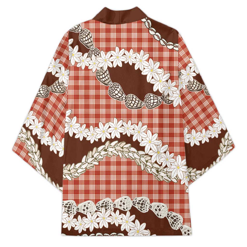 Red Hawaii Tiare and Shell Lei Kimono Hawaiian Palaka Luxury Vibes - Polynesian Pride