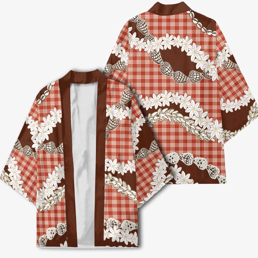 Red Hawaii Tiare and Shell Lei Kimono Hawaiian Palaka Luxury Vibes - Polynesian Pride