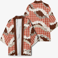 Red Hawaii Tiare and Shell Lei Kimono Hawaiian Palaka Luxury Vibes - Polynesian Pride