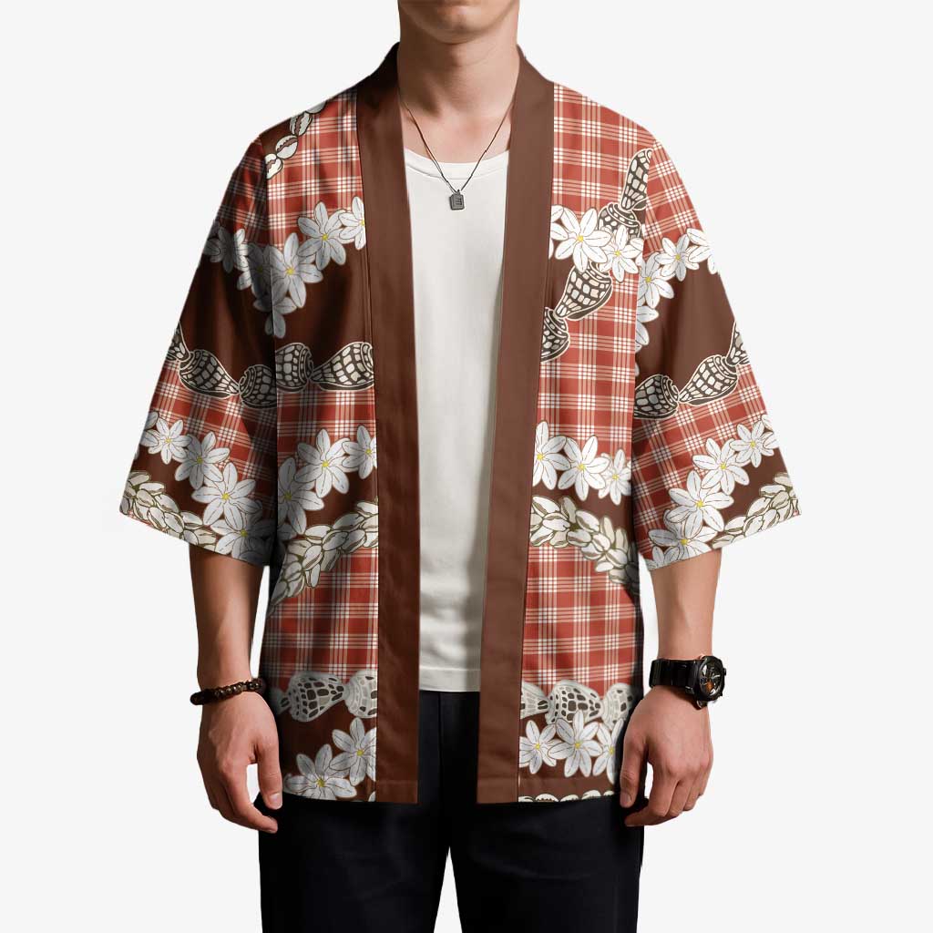 Red Hawaii Tiare and Shell Lei Kimono Hawaiian Palaka Luxury Vibes - Polynesian Pride