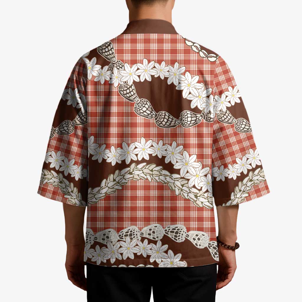 Red Hawaii Tiare and Shell Lei Kimono Hawaiian Palaka Luxury Vibes - Polynesian Pride