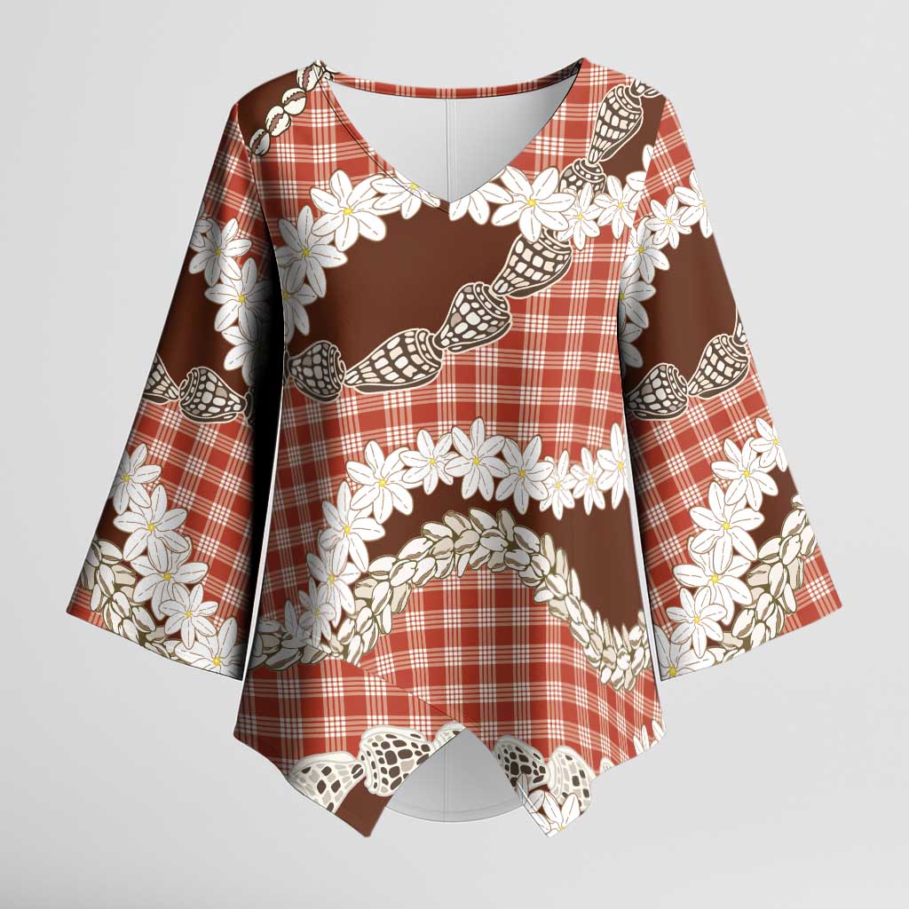Red Hawaii Tiare and Shell Lei Kimono Sleeve Blouse Hawaiian Palaka Luxury Vibes LT14 Female Red - Polynesian Pride
