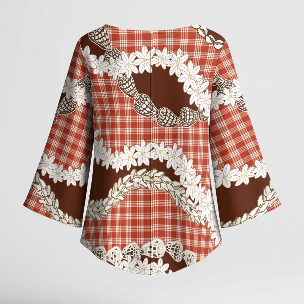 Red Hawaii Tiare and Shell Lei Kimono Sleeve Blouse Hawaiian Palaka Luxury Vibes LT14 - Polynesian Pride