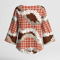 Red Hawaii Tiare and Shell Lei Kimono Sleeve Blouse Hawaiian Palaka Luxury Vibes LT14 - Polynesian Pride