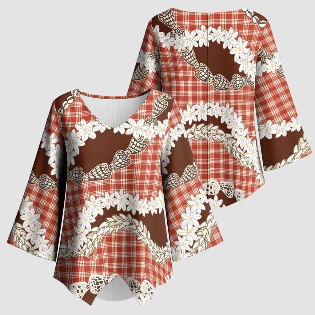 Red Hawaii Tiare and Shell Lei Kimono Sleeve Blouse Hawaiian Palaka Luxury Vibes LT14 - Polynesian Pride