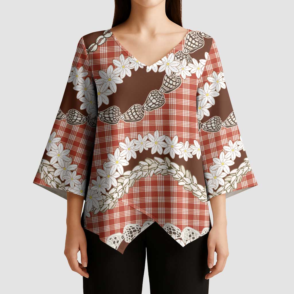 Red Hawaii Tiare and Shell Lei Kimono Sleeve Blouse Hawaiian Palaka Luxury Vibes LT14 - Polynesian Pride