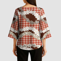 Red Hawaii Tiare and Shell Lei Kimono Sleeve Blouse Hawaiian Palaka Luxury Vibes LT14 - Polynesian Pride