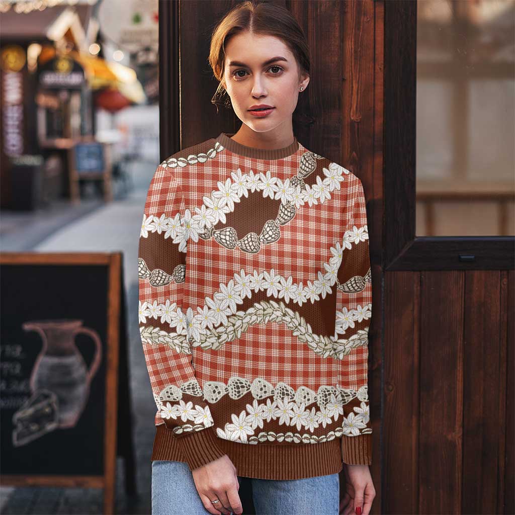 Red Hawaii Tiare and Shell Lei Ugly Christmas Sweater Hawaiian Palaka Luxury Vibes - Polynesian Pride