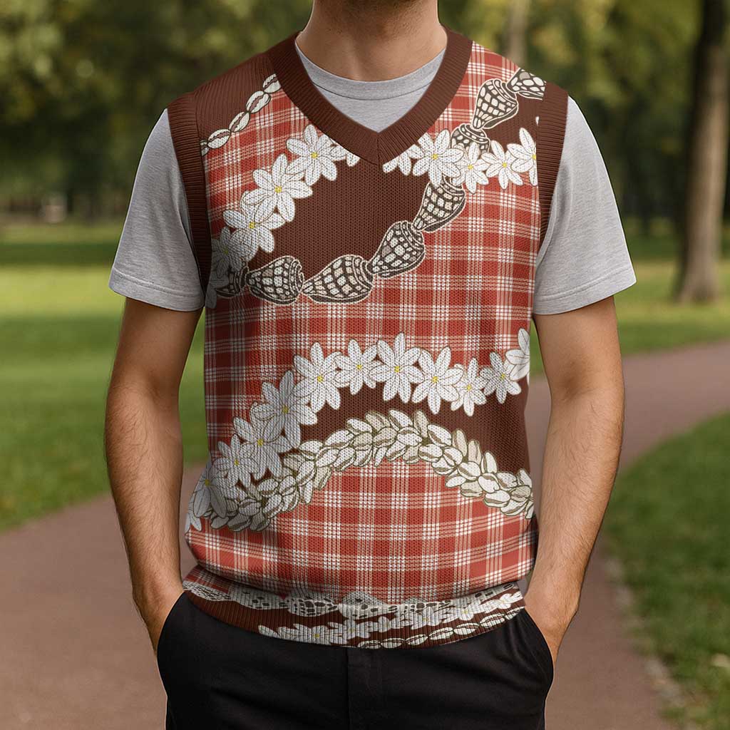 Red Hawaii Tiare and Shell Lei Christmas Knitted V-Neck Vest Hawaiian Palaka Luxury Vibes - Polynesian Pride
