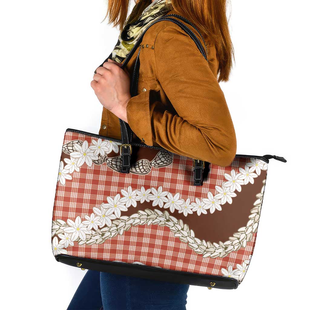 Red Hawaii Tiare and Shell Lei Leather Tote Bag Hawaiian Palaka Luxury Vibes LT14 Red - Polynesian Pride
