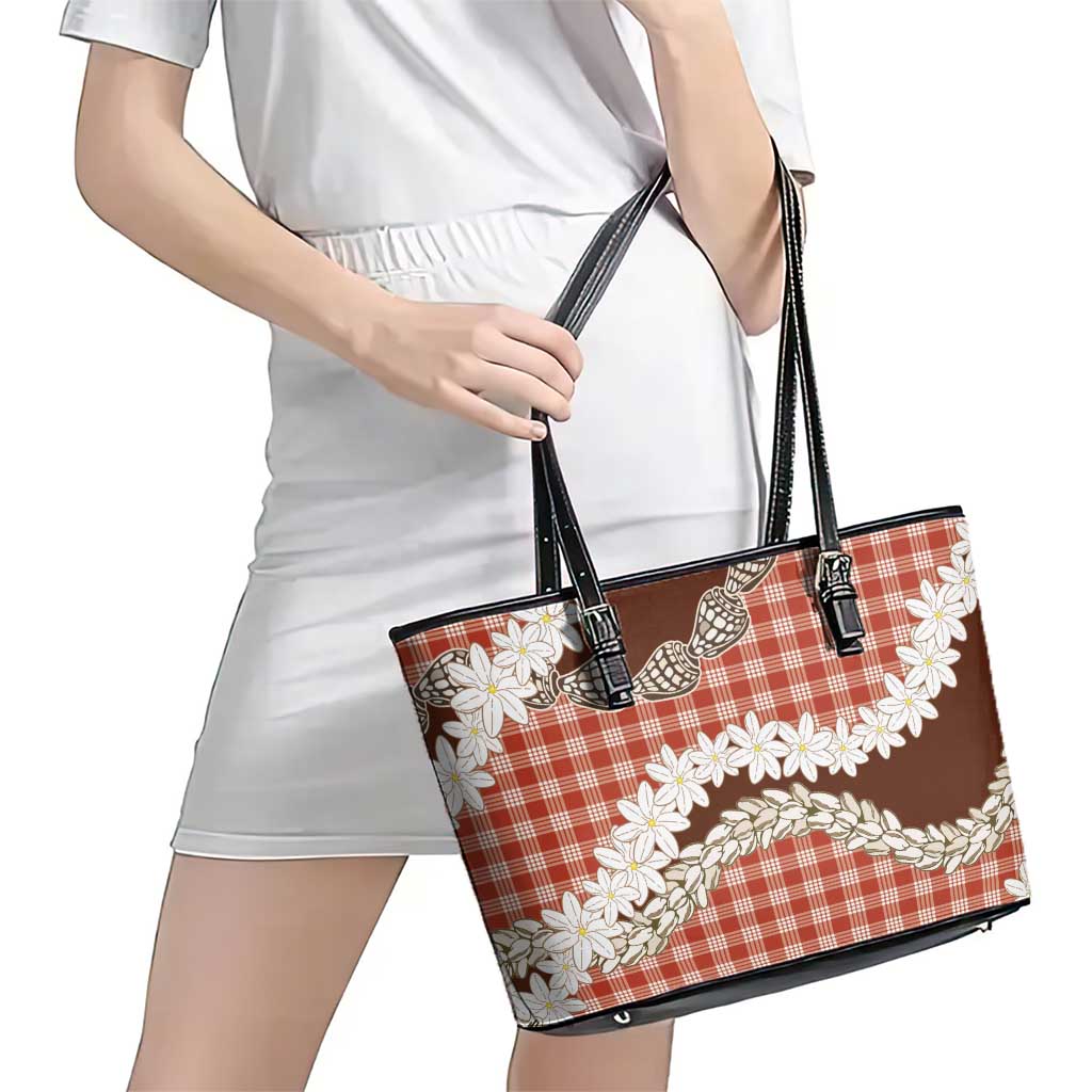Red Hawaii Tiare and Shell Lei Leather Tote Bag Hawaiian Palaka Luxury Vibes LT14 - Polynesian Pride