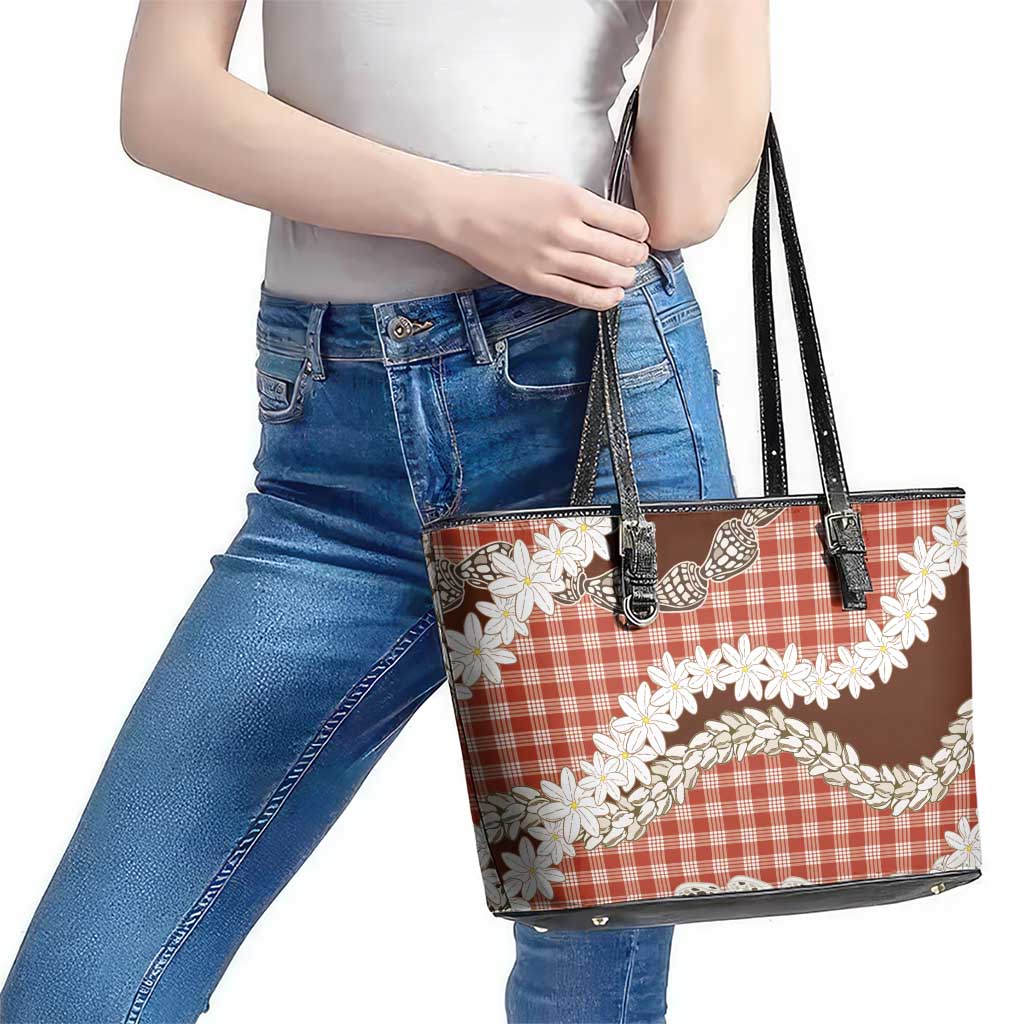 Red Hawaii Tiare and Shell Lei Leather Tote Bag Hawaiian Palaka Luxury Vibes LT14 - Polynesian Pride