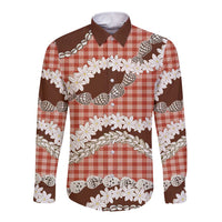 Red Hawaii Tiare and Shell Lei Long Sleeve Button Shirt Hawaiian Palaka Luxury Vibes LT14 Unisex Red - Polynesian Pride