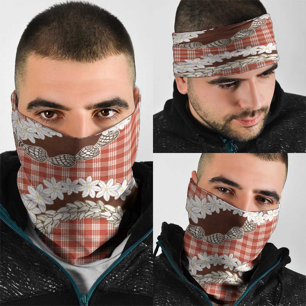 Red Hawaii Tiare and Shell Lei Neck Gaiter Hawaiian Palaka Luxury Vibes LT14 - Polynesian Pride