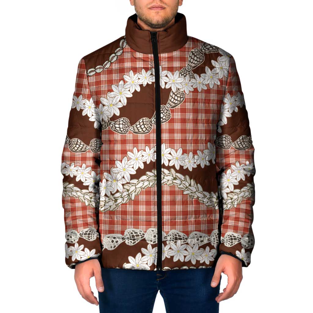 Red Hawaii Tiare and Shell Lei Padded Jacket Hawaiian Palaka Luxury Vibes LT14 Men Red - Polynesian Pride