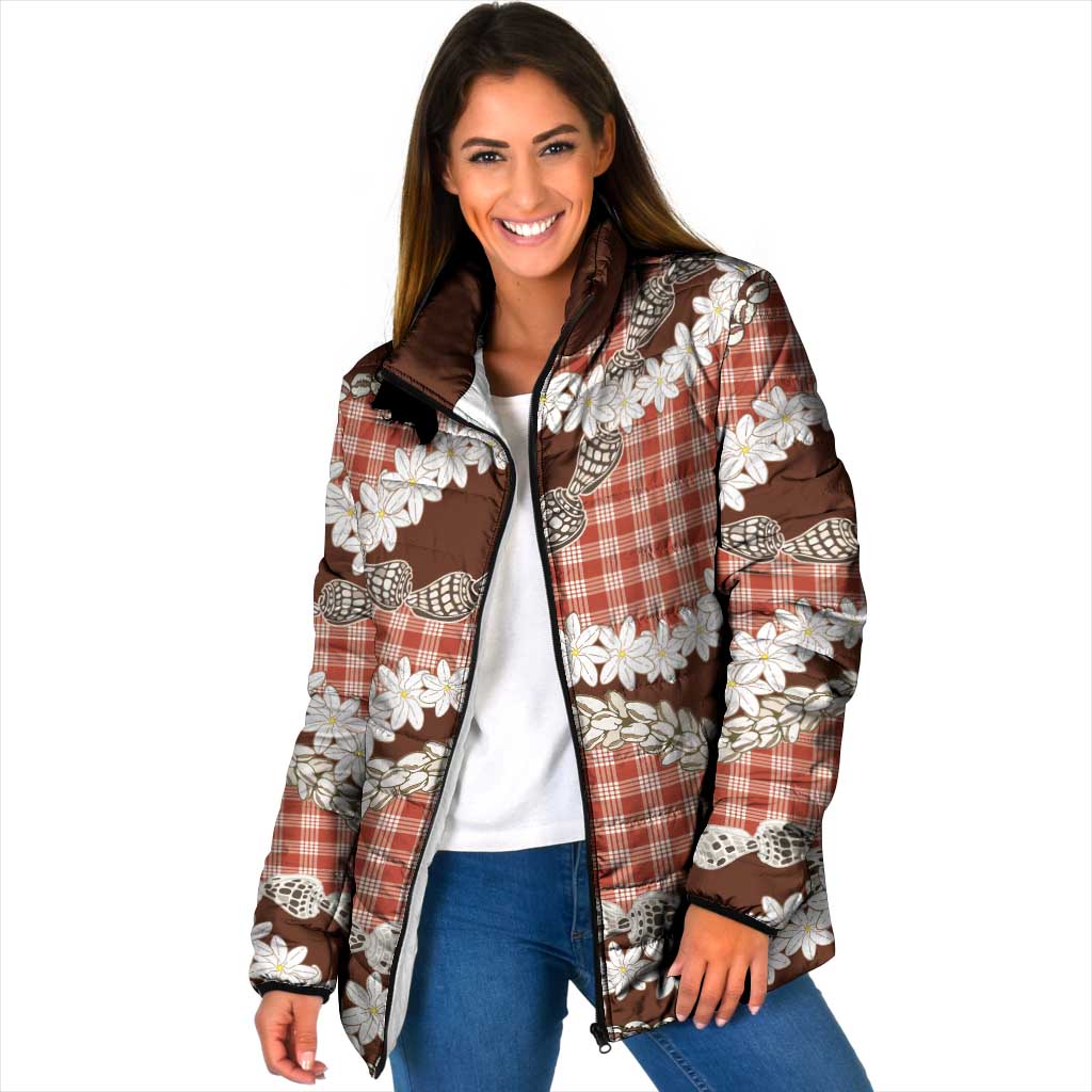 Red Hawaii Tiare and Shell Lei Padded Jacket Hawaiian Palaka Luxury Vibes LT14 Women Red - Polynesian Pride