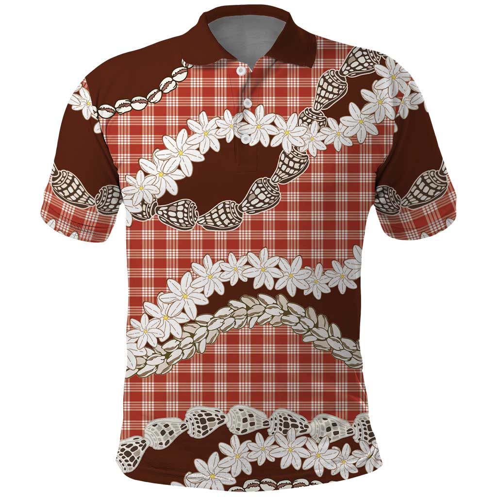 Red Hawaii Tiare and Shell Lei Polo Shirt Hawaiian Palaka Luxury Vibes - Polynesian Pride