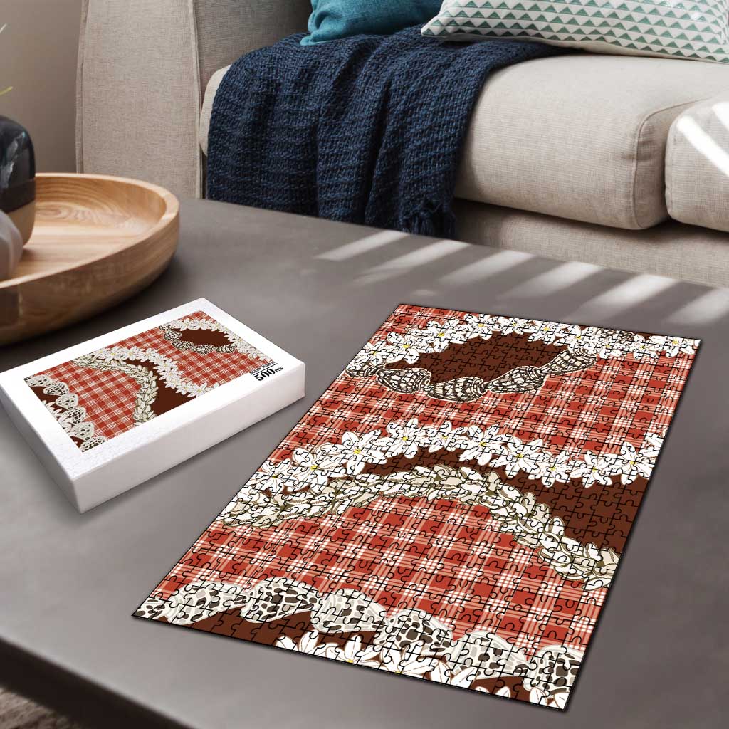 Red Hawaii Tiare and Shell Lei Puzzle Hawaiian Palaka Luxury Vibes LT14 - Polynesian Pride