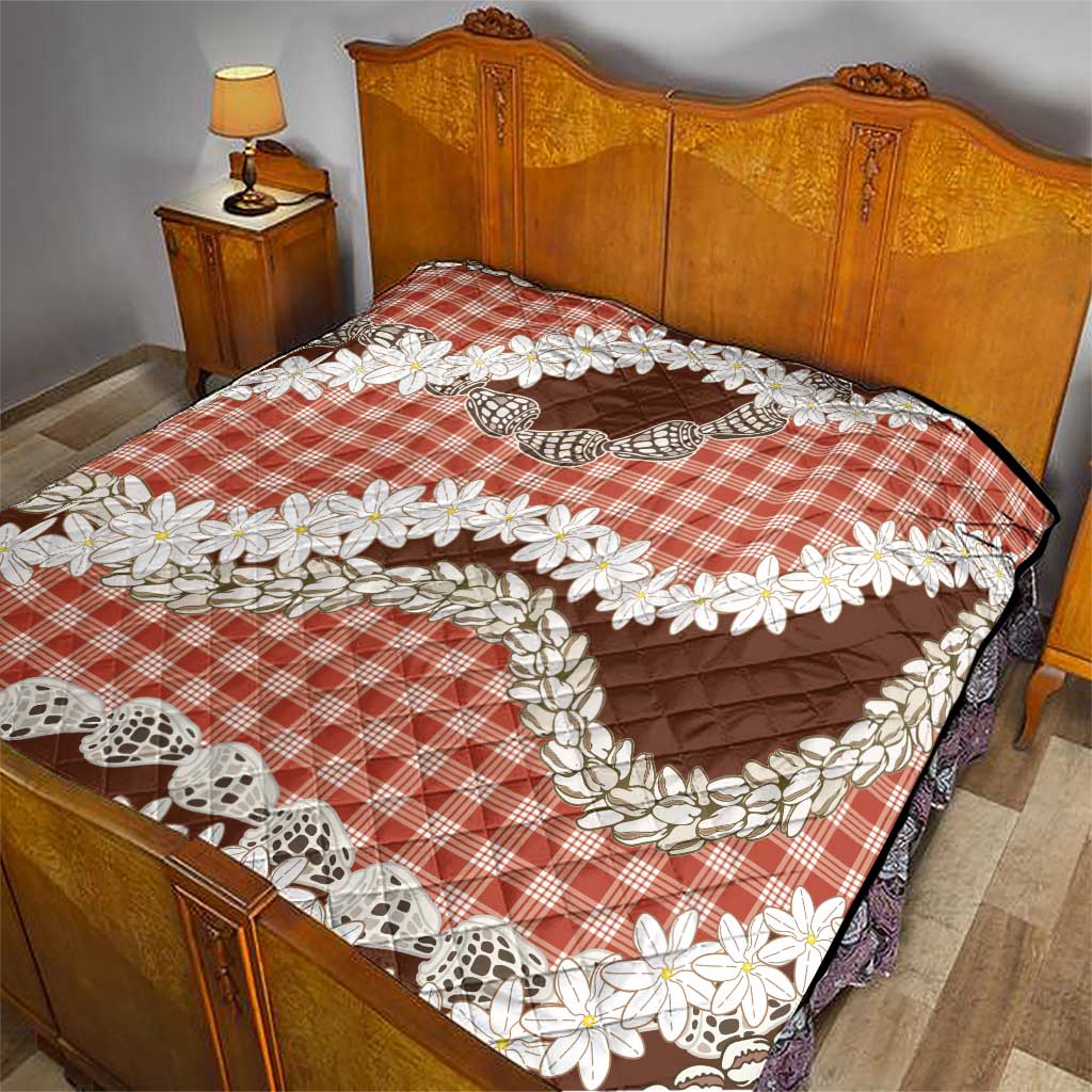 Red Hawaii Tiare and Shell Lei Quilt Hawaiian Palaka Luxury Vibes - Polynesian Pride