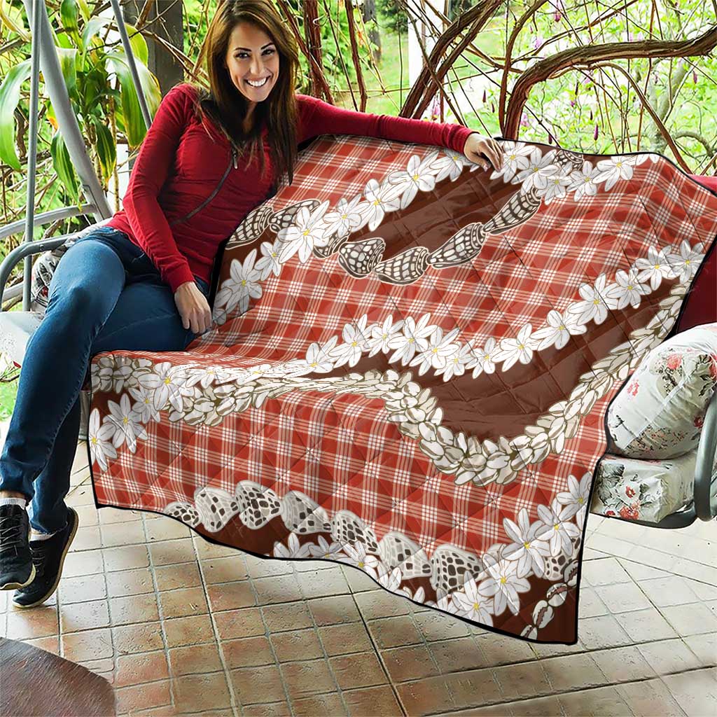 Red Hawaii Tiare and Shell Lei Quilt Hawaiian Palaka Luxury Vibes - Polynesian Pride