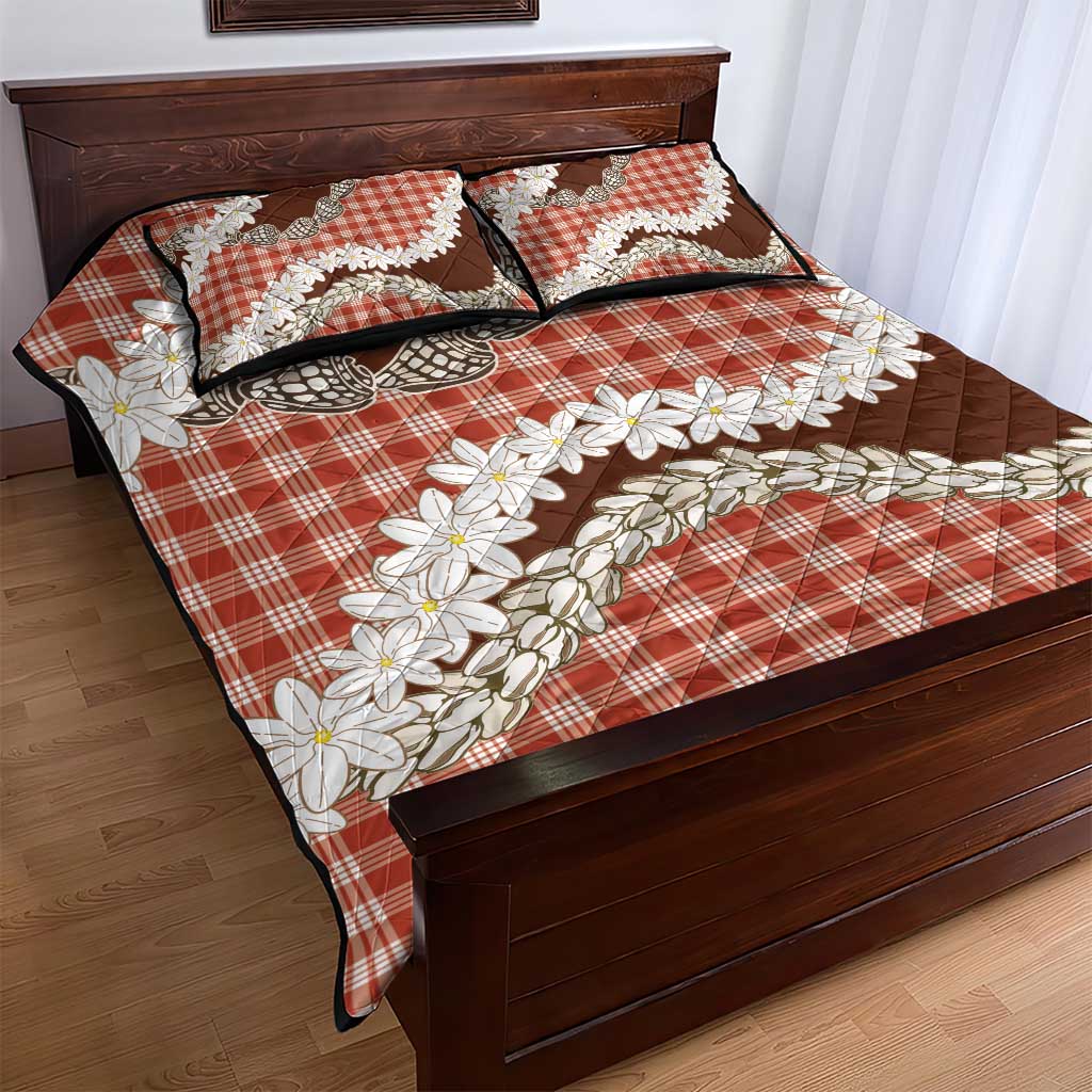 Red Hawaii Tiare and Shell Lei Quilt Bed Set Hawaiian Palaka Luxury Vibes - Polynesian Pride