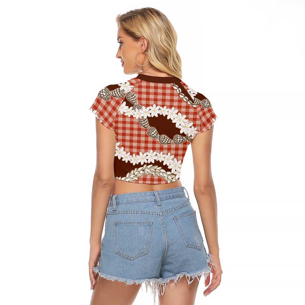 Red Hawaii Tiare and Shell Lei Raglan Cropped T Shirt Hawaiian Palaka Luxury Vibes LT14 - Polynesian Pride