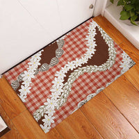 Red Hawaii Tiare and Shell Lei Rubber Doormat Hawaiian Palaka Luxury Vibes LT14 - Polynesian Pride