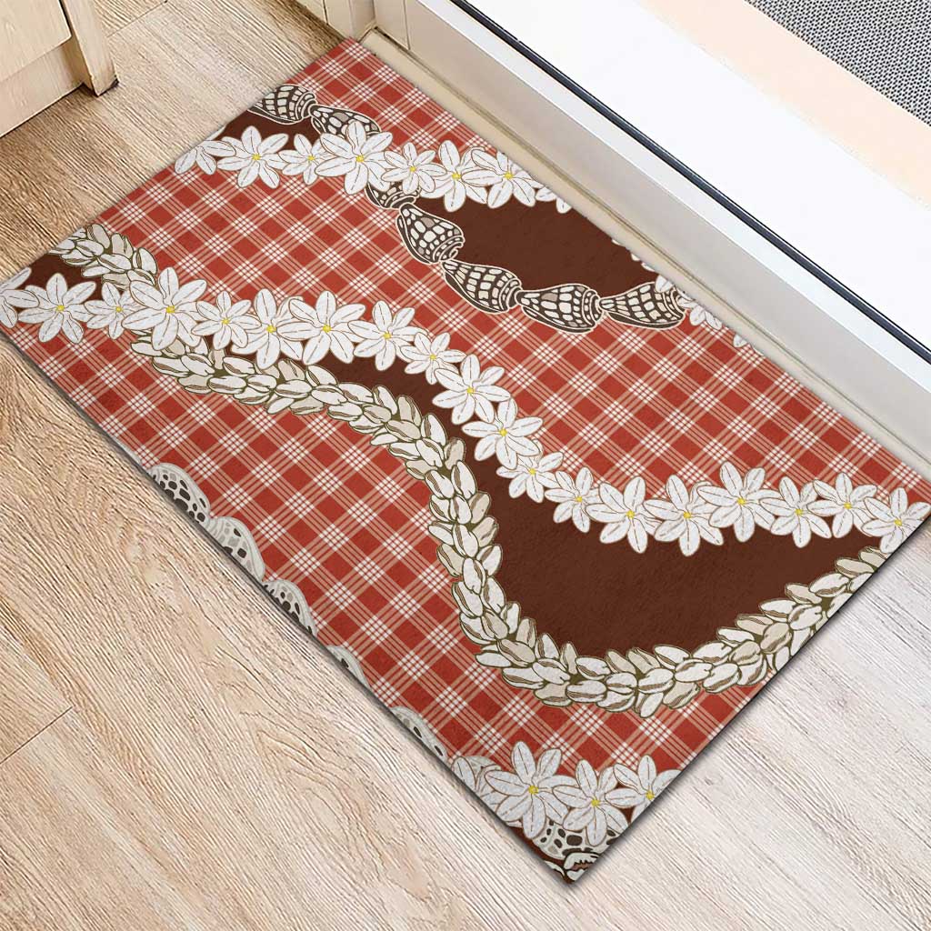 Red Hawaii Tiare and Shell Lei Rubber Doormat Hawaiian Palaka Luxury Vibes LT14 - Polynesian Pride