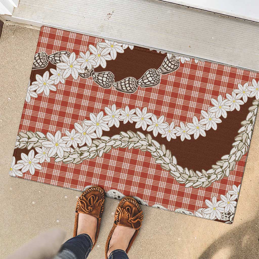 Red Hawaii Tiare and Shell Lei Rubber Doormat Hawaiian Palaka Luxury Vibes LT14 - Polynesian Pride